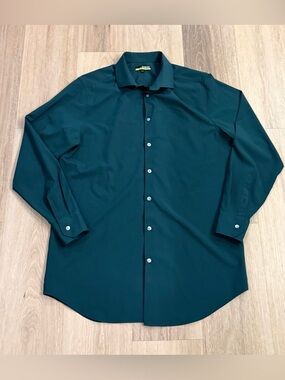 Murano Performance Men’s Forest Green Long-Sleeve Dress Shirt Polyester size LT
